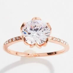 Budget 🛒 Ashley-Cooper Rings Ashley Cooper™ Rose Gold Floral Cubic Zirconia Ring 😍