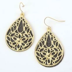 Wholesale 🥰 Ashley-Cooper Ashley Cooper™ Gold & Charcoal Filigree Teardrop Dangle Earrings ✨