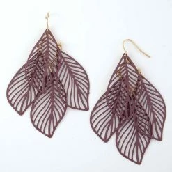 Promo ✨ Ashley-Cooper Ashley Cooper™ Burgundy And Gold Filigree Leaf Cluster Earrings 🤩