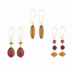 New 🧨 Ashley-Cooper Ashley Cooper™ Plum And Mustard Beaded Wire Earrings Trio 👍