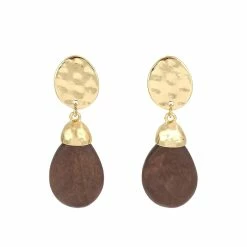 Brand new 🥰 Ashley-Cooper Ashley Cooper™ Oval Clip-Top Earrings With Wood Teardrops 🎉