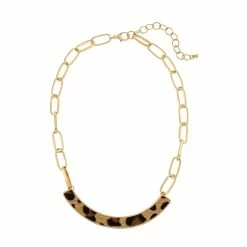 Best Pirce 🎉 Ashley-Cooper Necklaces & Pendants Ashley Cooper™ Gold-Tone Leopard Print Frontal Bar Necklace 😀