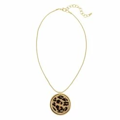 New 🛒 Ashley-Cooper Necklaces & Pendants Ashley Cooper™ Gold-Tone Short Leopard Print Orbital Disc Pendant 🔥