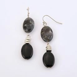 Hot Sale ✔️ Ashley-Cooper Ashley Cooper™ Grey Agate & Jet Bead Double Drop Earrings 😉
