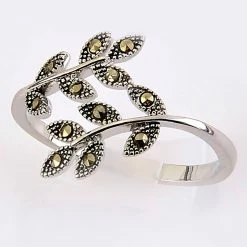 Wholesale 😍 Ashley-Cooper Rings Ashley Cooper™ Silver Marcasite Open Leaf Pave Ring 🧨