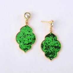 Promo 🔥 Ashley-Cooper Ashley Cooper™ Gold Plated Green Metal Glitter Drop Earrings ❤️