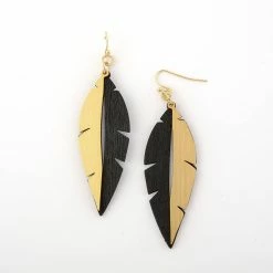 Best deal 👏 Ashley-Cooper Ashley Cooper™ Gold Plated Metal And Wood Leaf Drop Earrings 👏