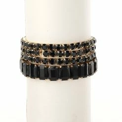Budget 😀 Ashley-Cooper Bracelets Ashley Cooper™ 4pc. Gold Plated Black Beaded Stretch Bracelet Set 😉