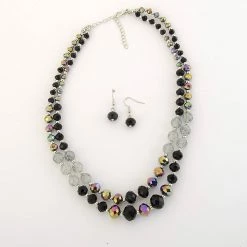 Discount ✨ Ashley-Cooper Sets Ashley Cooper™ 2 Row Grey & Jet Beaded Necklace And Earrings Set 🧨