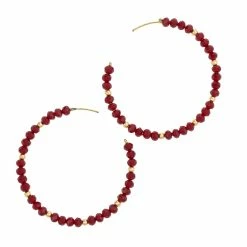 Budget 🎉 Ashley-Cooper Ashley Cooper™ Gold-Tone And Red Beaded Post Hoop Earrings ✔️