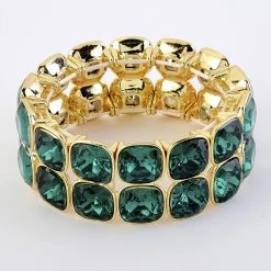 Wholesale 😀 Ashley-Cooper Bracelets Ashley Cooper™ 2 Row Gold Plated Emerald Stretch Bracelet 🔥