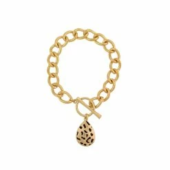 Discount ✔️ Ashley-Cooper Bracelets Ashley Cooper™ Gold-Tone Chain Link Leopard Teardrop Bracelet 🧨