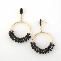 Wholesale 🎉 Ashley-Cooper Ashley Cooper™ Gold And Black Beaded Drop Hoop Earrings 🌟
