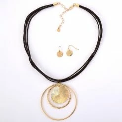 Hot Sale ❤️ Ashley-Cooper Sets Ashley Cooper™ Brown Cord And Gold Circle Pendant And Earrings ❤️